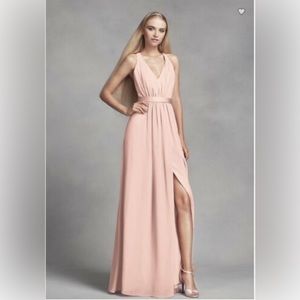 Vera Wang Long Chiffon Dress With Low Crisscross Back in Blush